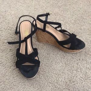 Rue 21 Black Cork Wedged Sandals